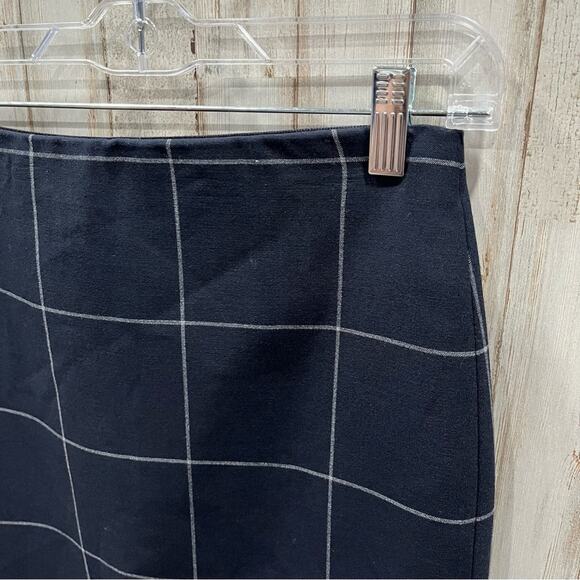 Ann Taylor Navy Blue Windowpane Plaid Pencil Career Business Skirt Size 0 Church - Picture 2 of 8